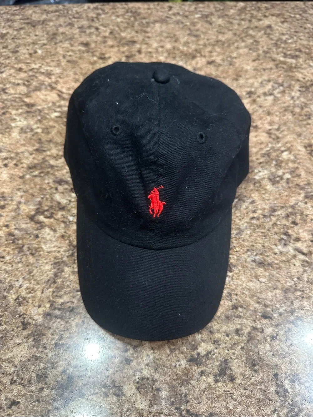 NWOT Ralph Lauren Black Baseball Cap with Red Pony Leather Adjustable Strap